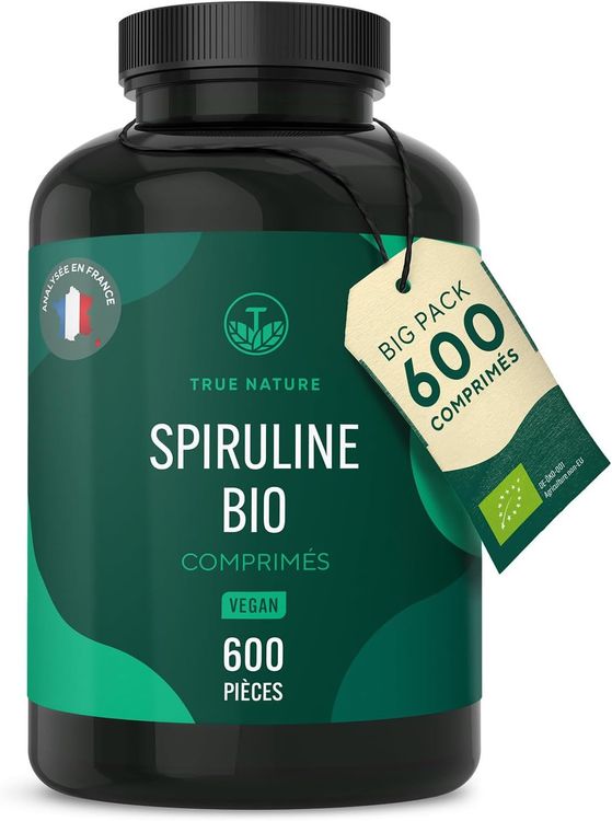 Spiruline BIO - 600 comprimés de 500mg - Riche en Protéines, Minéraux & Antioxydants - Pour renforcer le Système Immunitaire - Vegan - SANS: Additifs, Lactose & Gluten - TRUE NATURE