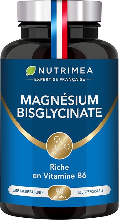 Magnésium Bisglycinate + Vitamine B6 - Sommeil, Stress, Fatigue - Absorption Maximale & Assimilation Facilitée - 90 Gélules Vegan - Nutrimea - Fabriqué en France