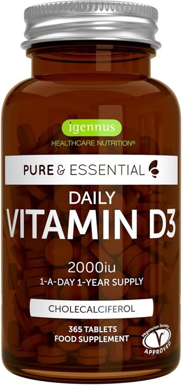 Vitamine D3 2000 UI Cholécalciférol, Cure d’un an, Formule Pure, Défenses Immunitaires, Soutient des Os, Dents et Muscles. Végétarien - par Igennus
