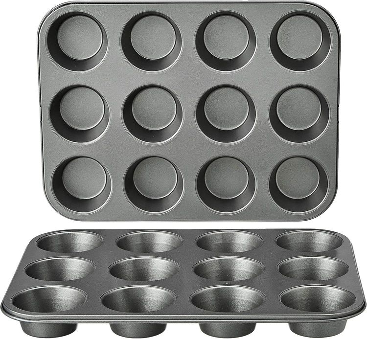 Amazon Basics Ronde moules à muffins en acier carbone antiadhésif, Lot de 2, Gris